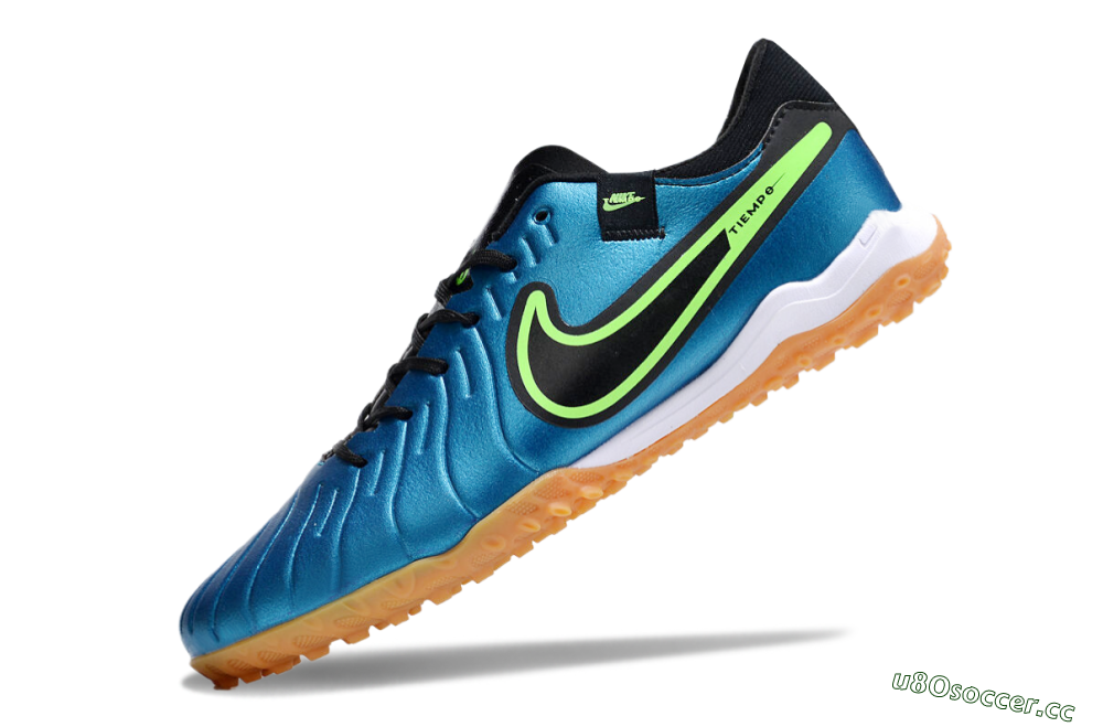 Men's Nike Tiempo Legend 10 Pro TF Artificial Turf Low-Tops Football Shoes - Jade/Black/Yellow 5