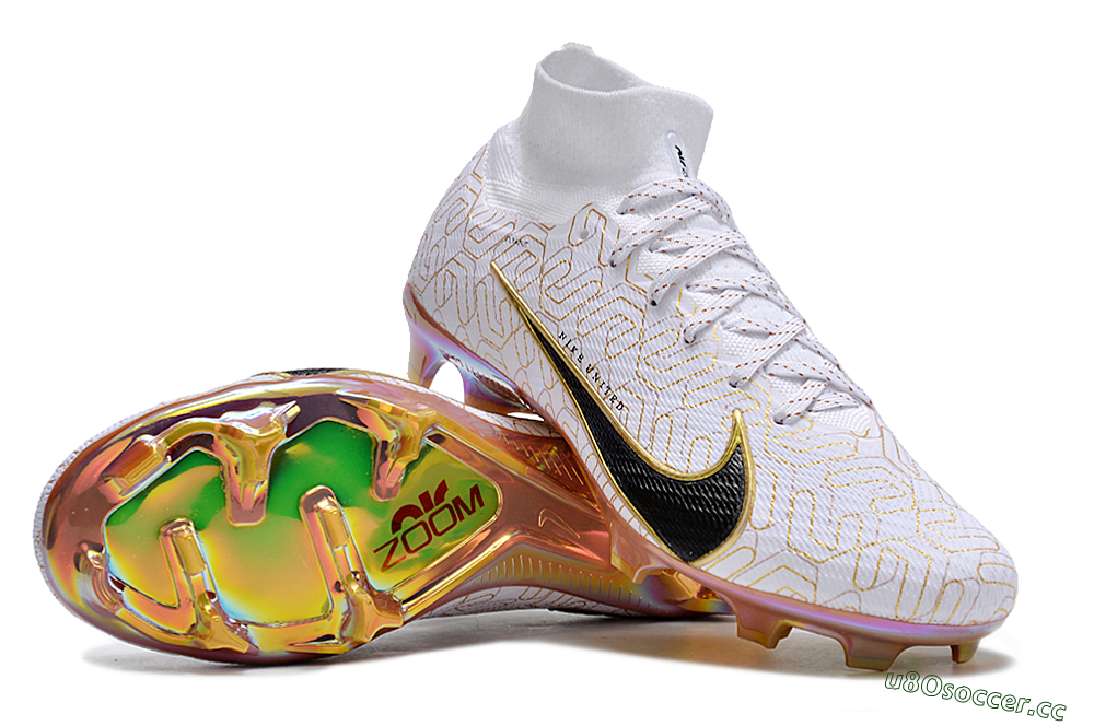 Unisex Nike Air Zoom Mercurial Superfly 9 Elite FG Firm Ground High-Tops Football Boots - White/Black/Gold 1