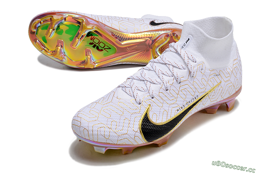Unisex Nike Air Zoom Mercurial Superfly 9 Elite FG Firm Ground High-Tops Football Boots - White/Black/Gold 3
