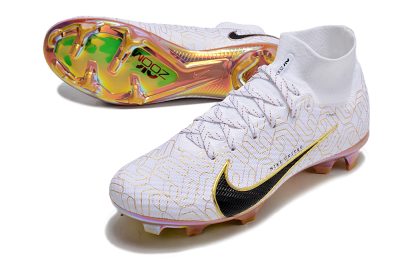 Unisex Nike Air Zoom Mercurial Superfly 9 Elite FG Firm Ground High-Tops Football Boots - White/Black/Gold