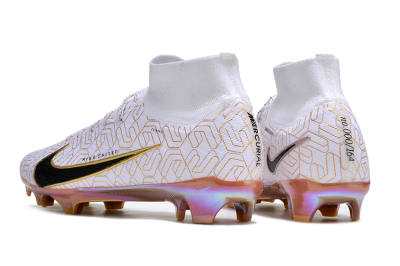 Unisex Nike Air Zoom Mercurial Superfly 9 Elite FG Firm Ground High-Tops Football Boots - White/Black/Gold