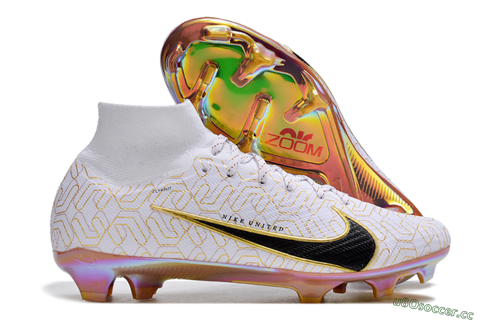 Unisex Nike Air Zoom Mercurial Superfly 9 Elite FG Firm Ground High-Tops Football Boots - White/Black/Gold 2