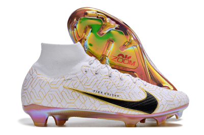 Unisex Nike Air Zoom Mercurial Superfly 9 Elite FG Firm Ground High-Tops Football Boots - White/Black/Gold