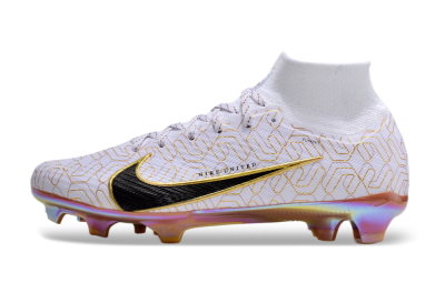 Unisex Nike Air Zoom Mercurial Superfly 9 Elite FG Firm Ground High-Tops Football Boots - White/Black/Gold