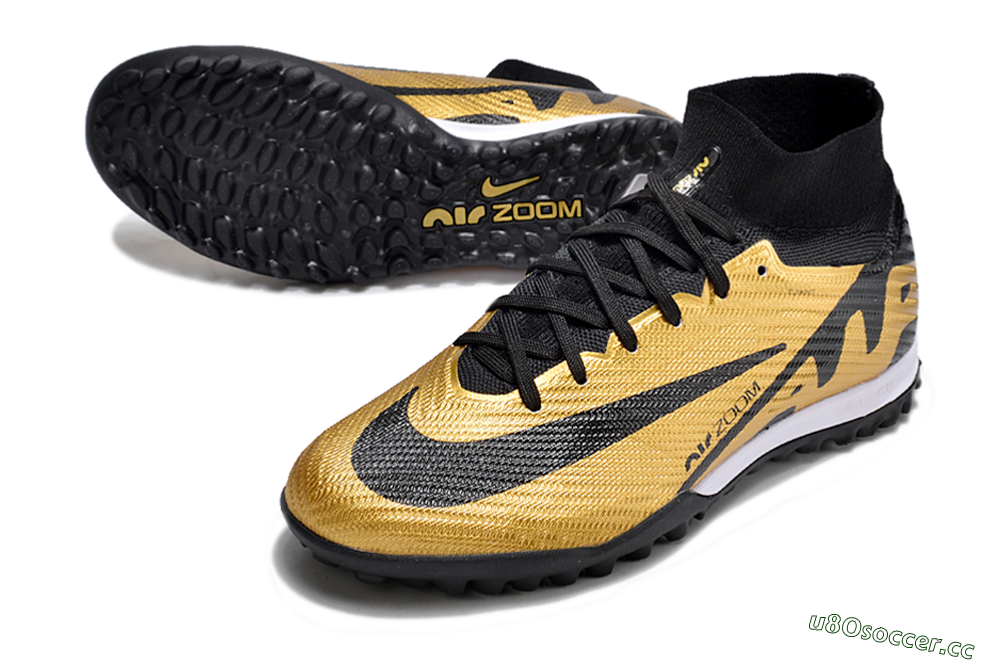 Unisex Nike Air Zoom Mercurial Superfly 9 Elite TF Artificial Turf High-Tops Football Shoes - Gold/Black/White 3