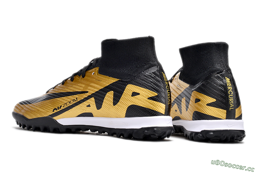 Unisex Nike Air Zoom Mercurial Superfly 9 Elite TF Artificial Turf High-Tops Football Shoes - Gold/Black/White 5