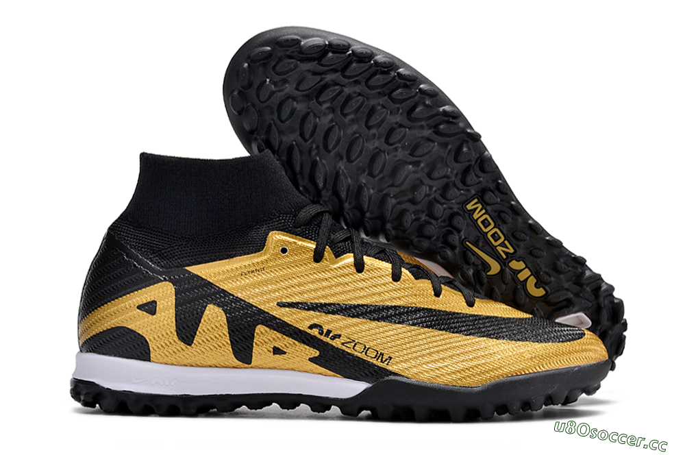 Unisex Nike Air Zoom Mercurial Superfly 9 Elite TF Artificial Turf High-Tops Football Shoes - Gold/Black/White 2