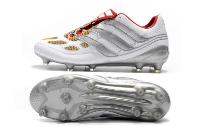Men's Adidas Predator Precision FG Firm Ground Low-Tops Football Boots - White/Grey/Yellow