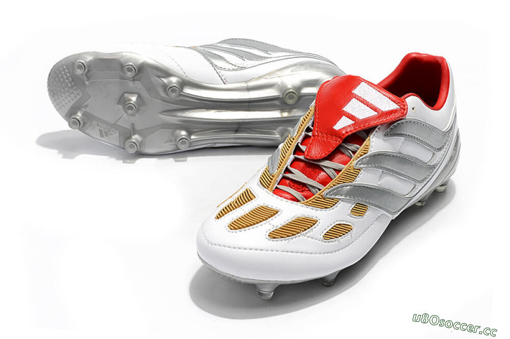 Men's Adidas Predator Precision FG Firm Ground Low-Tops Football Boots - White/Grey/Yellow 3