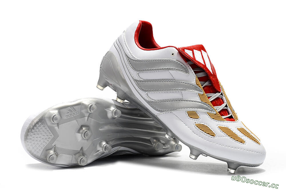 Men's Adidas Predator Precision FG Firm Ground Low-Tops Football Boots - White/Grey/Yellow 4