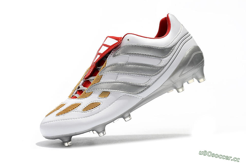 Men's Adidas Predator Precision FG Firm Ground Low-Tops Football Boots - White/Grey/Yellow 8