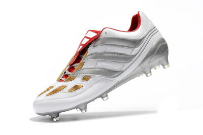 Men's Adidas Predator Precision FG Firm Ground Low-Tops Football Boots - White/Grey/Yellow