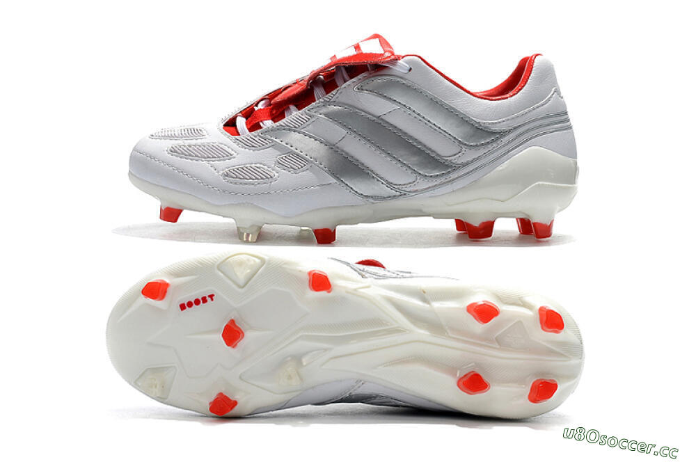 Men's Beckham x Adidas Predator Precision FG Firm Ground Low-Tops Football Boots - Grey/Red/White 1