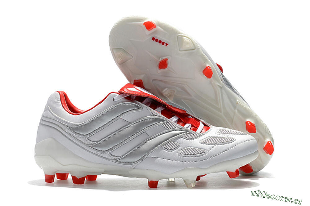 Men's Beckham x Adidas Predator Precision FG Firm Ground Low-Tops Football Boots - Grey/Red/White 2