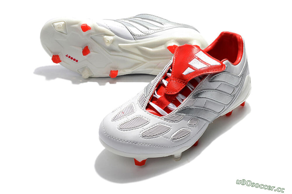 Men's Beckham x Adidas Predator Precision FG Firm Ground Low-Tops Football Boots - Grey/Red/White 3