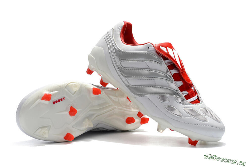 Men's Beckham x Adidas Predator Precision FG Firm Ground Low-Tops Football Boots - Grey/Red/White 4