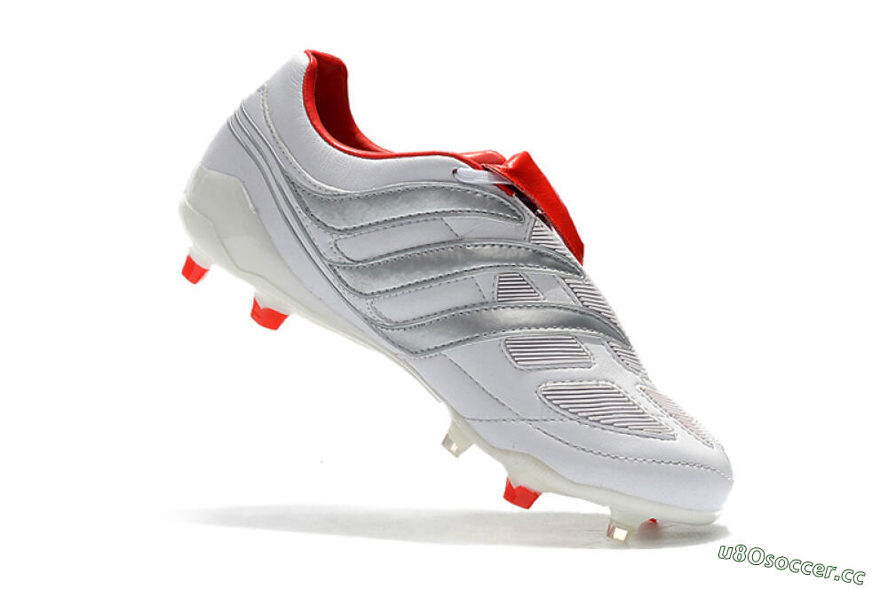 Men's Beckham x Adidas Predator Precision FG Firm Ground Low-Tops Football Boots - Grey/Red/White 7