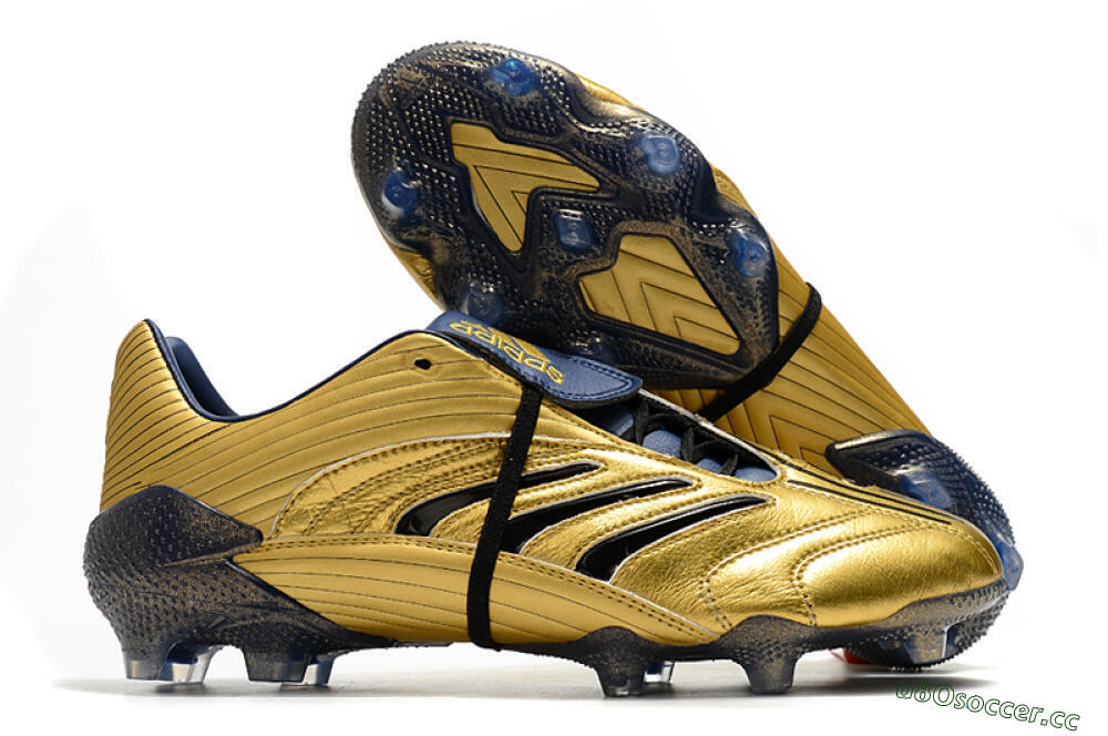 Men's Adidas Predator Absolute 20 FG Firm Ground Low-Tops Football Boots - Gold/Black/Blue 2