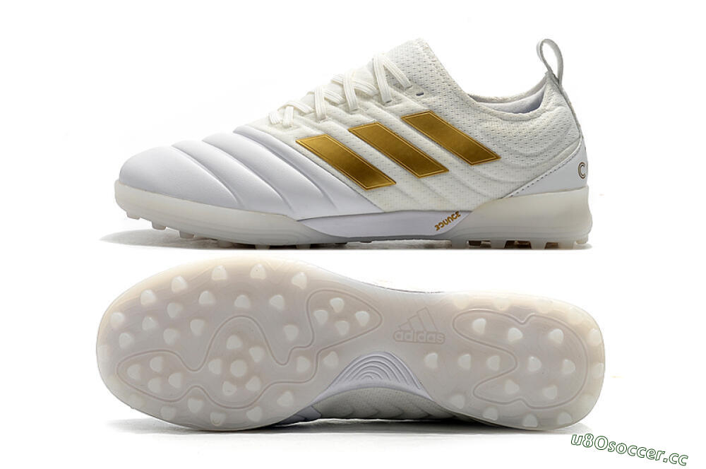 Men's Adidas Copa Tango 20.1 TF Artificial Turf Low-Tops Football Shoes - White/Beige/Gold 1