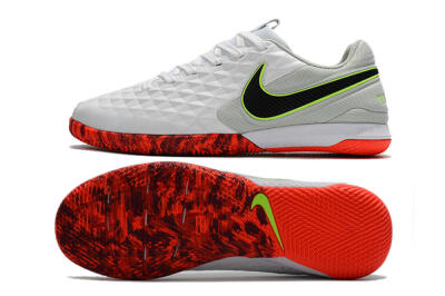Men's NIke Tiempo Lunar Legend 8 Pro IC Indoor & Futsal Low-Tops Football Shoes - White/Black/Yellow/Red