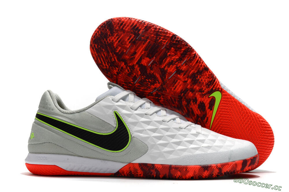 Men's NIke Tiempo Lunar Legend 8 Pro IC Indoor & Futsal Low-Tops Football Shoes - White/Black/Yellow/Red 2