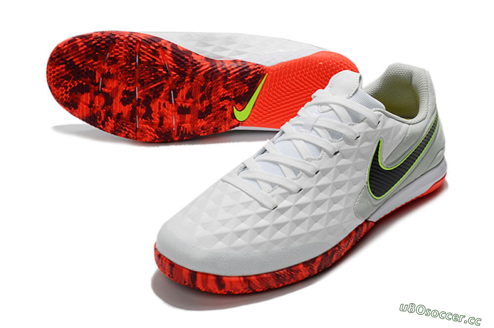 Men's NIke Tiempo Lunar Legend 8 Pro IC Indoor & Futsal Low-Tops Football Shoes - White/Black/Yellow/Red 3
