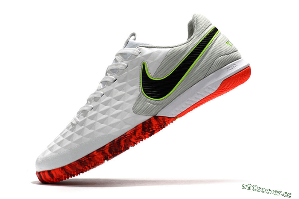 Men's NIke Tiempo Lunar Legend 8 Pro IC Indoor & Futsal Low-Tops Football Shoes - White/Black/Yellow/Red 5