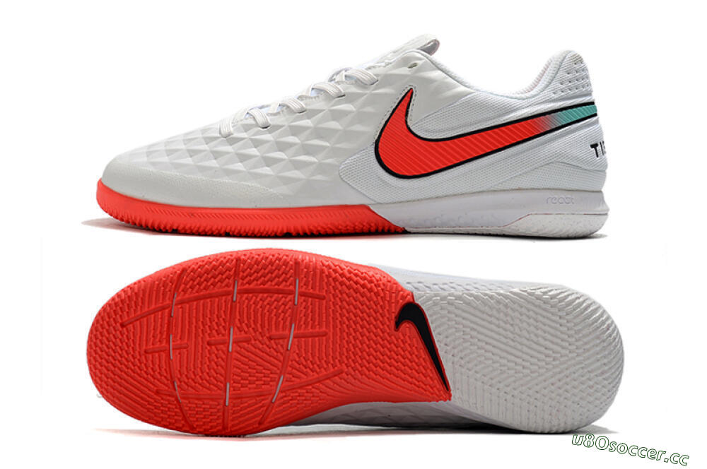 Men's NIke Tiempo Lunar Legend 8 Pro IC Indoor & Futsal Low-Tops Football Shoes - White/Red/Jade 1