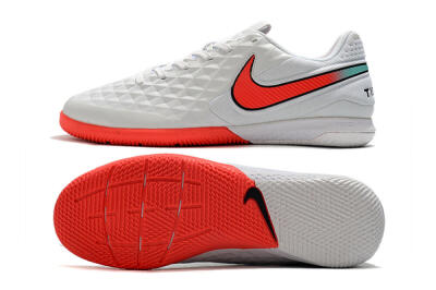 Men's NIke Tiempo Lunar Legend 8 Pro IC Indoor & Futsal Low-Tops Football Shoes - White/Red/Jade