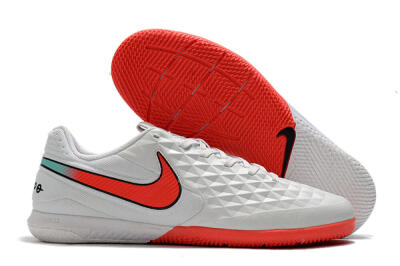 Men's NIke Tiempo Lunar Legend 8 Pro IC Indoor & Futsal Low-Tops Football Shoes - White/Red/Jade