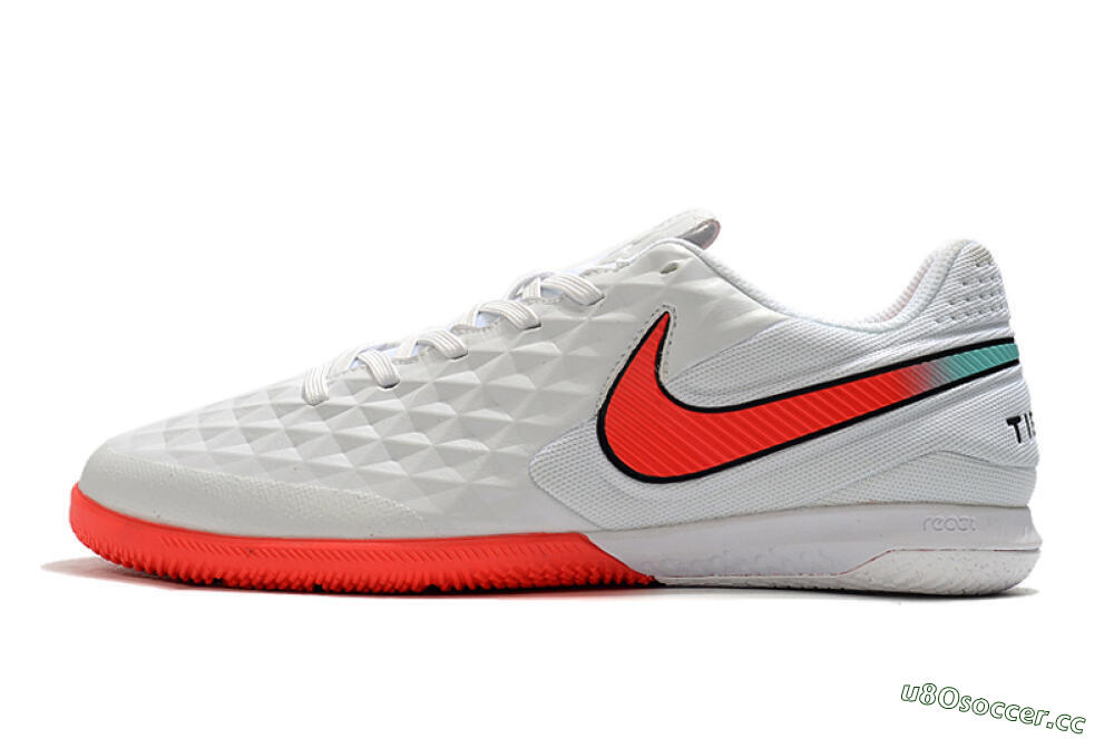 Men's NIke Tiempo Lunar Legend 8 Pro IC Indoor & Futsal Low-Tops Football Shoes - White/Red/Jade 0