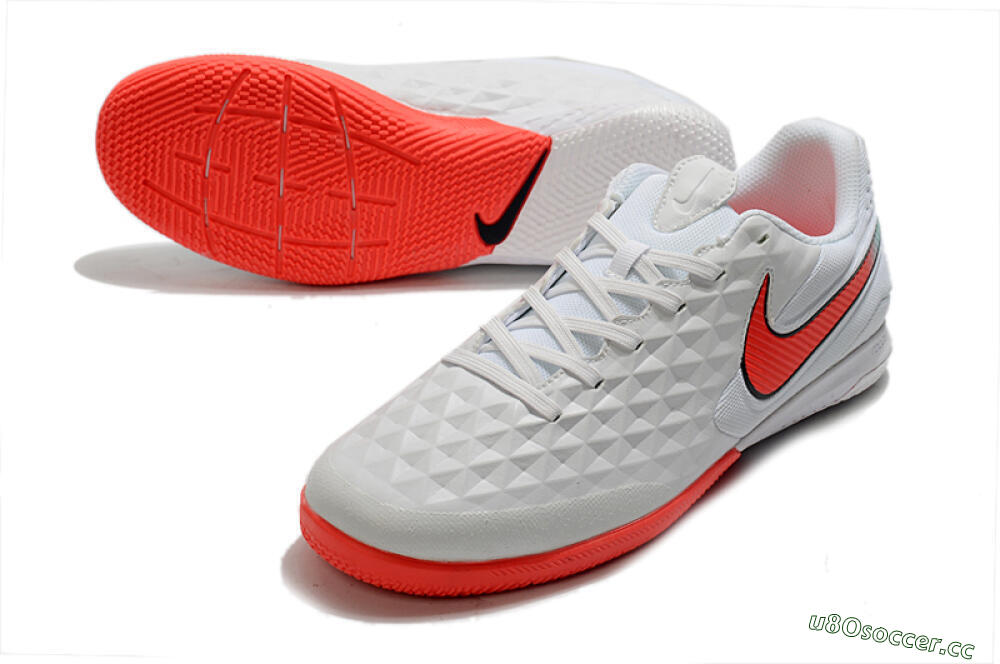 Men's NIke Tiempo Lunar Legend 8 Pro IC Indoor & Futsal Low-Tops Football Shoes - White/Red/Jade 3