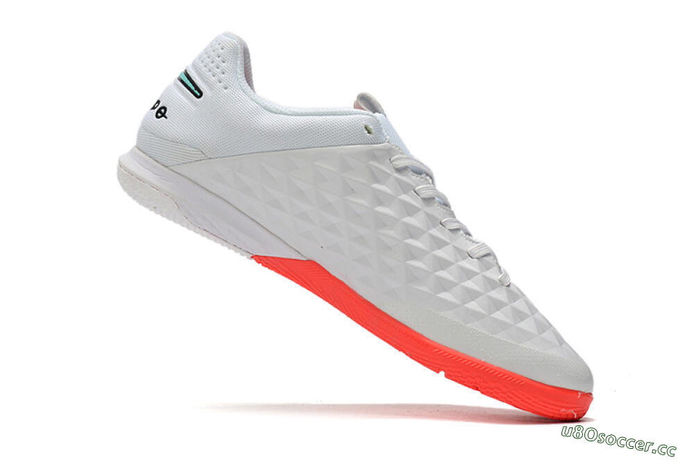 Men's NIke Tiempo Lunar Legend 8 Pro IC Indoor & Futsal Low-Tops Football Shoes - White/Red/Jade 4