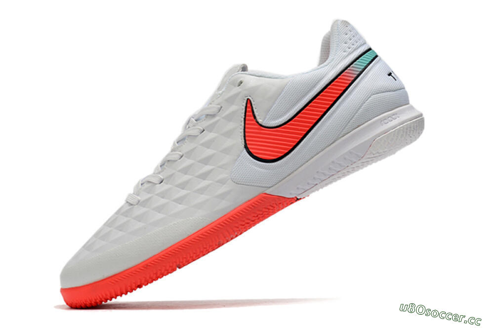 Men's NIke Tiempo Lunar Legend 8 Pro IC Indoor & Futsal Low-Tops Football Shoes - White/Red/Jade 5
