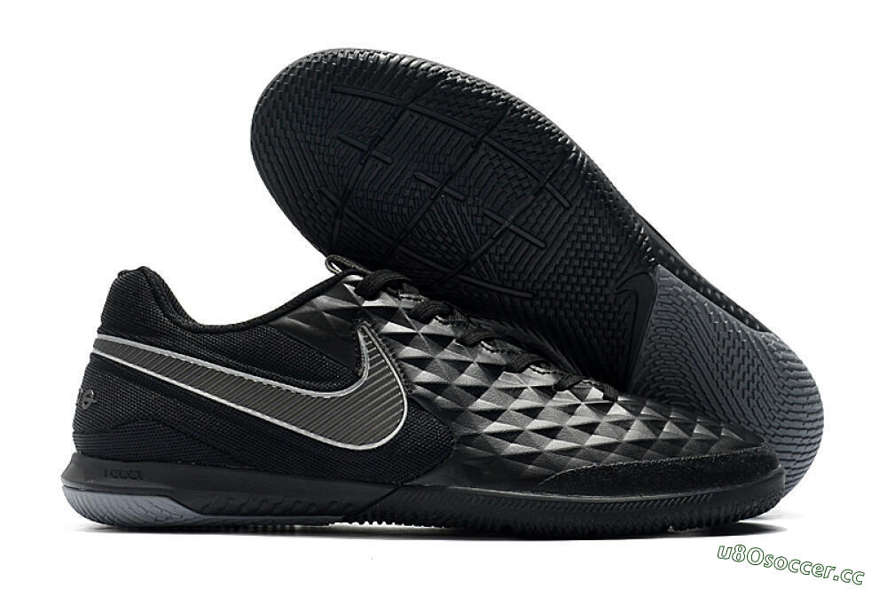 Men's NIke Tiempo Lunar Legend 8 Pro IC Indoor & Futsal Low-Tops Football Shoes - Black/Grey 2