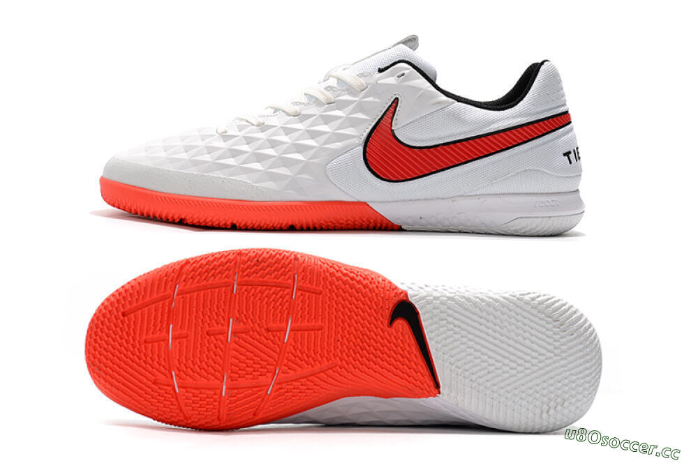 Men's NIke Tiempo Lunar Legend 8 Pro IC Indoor & Futsal Low-Tops Football Shoes - White/Red/Black 1