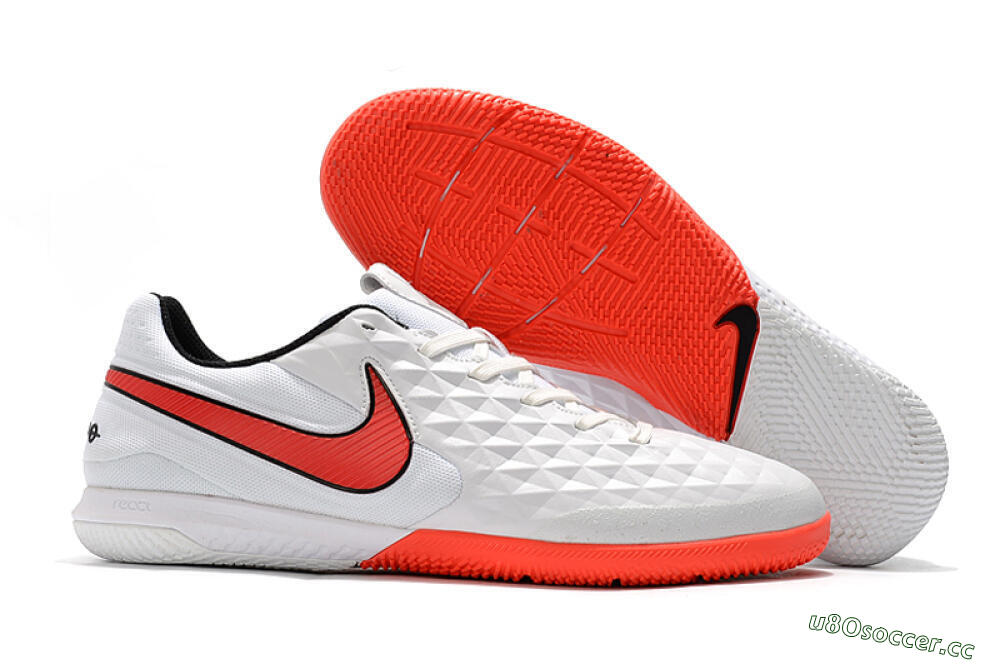 Men's NIke Tiempo Lunar Legend 8 Pro IC Indoor & Futsal Low-Tops Football Shoes - White/Red/Black 2