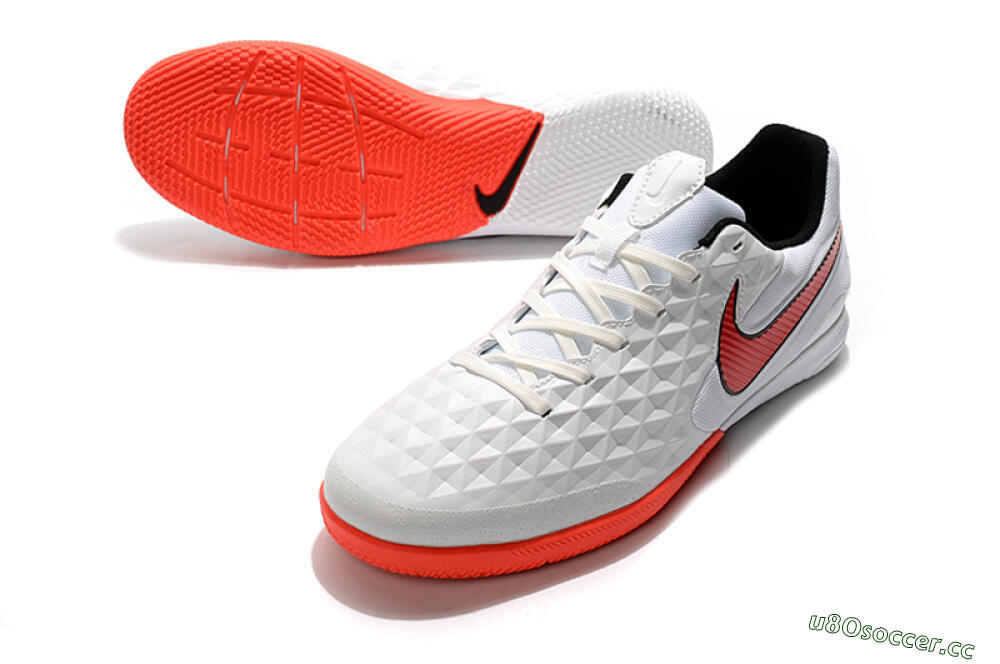Men's NIke Tiempo Lunar Legend 8 Pro IC Indoor & Futsal Low-Tops Football Shoes - White/Red/Black 3
