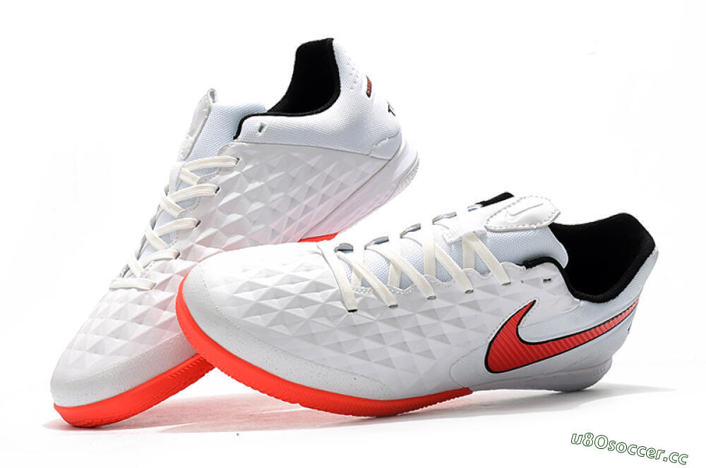 Men's NIke Tiempo Lunar Legend 8 Pro IC Indoor & Futsal Low-Tops Football Shoes - White/Red/Black 6
