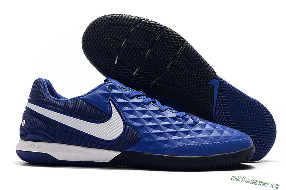 Men's NIke Tiempo Lunar Legend 8 Pro IC Indoor & Futsal Low-Tops Football Shoes - Blue/White 2