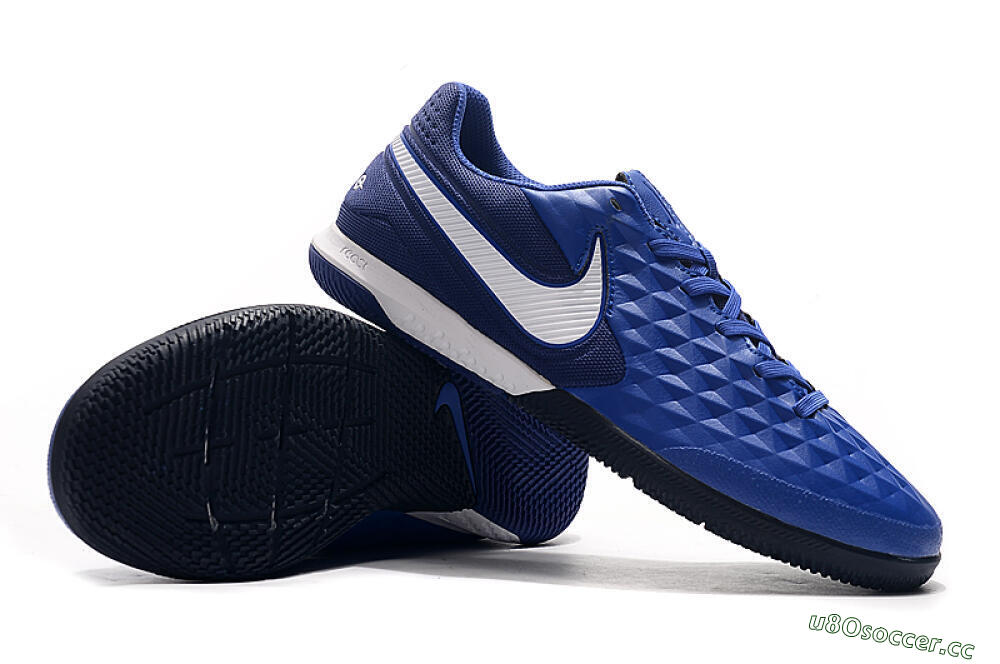 Men's NIke Tiempo Lunar Legend 8 Pro IC Indoor & Futsal Low-Tops Football Shoes - Blue/White 4