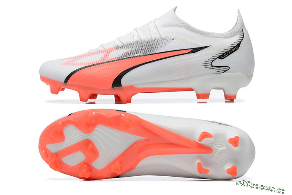 Men's Puma Ultra Ultimate FG Firm Ground Low-Tops Football Boots - White/Pink/Black 1