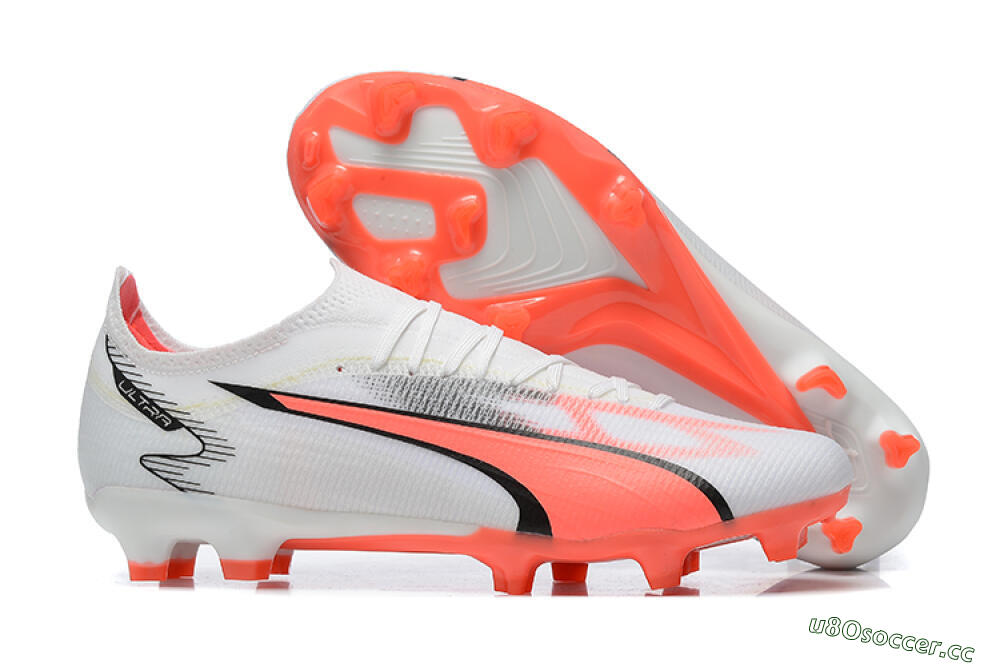 Men's Puma Ultra Ultimate FG Firm Ground Low-Tops Football Boots - White/Pink/Black 2