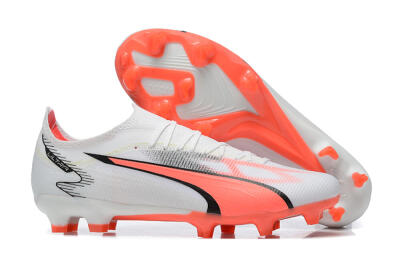 Men's Puma Ultra Ultimate FG Firm Ground Low-Tops Football Boots - White/Pink/Black