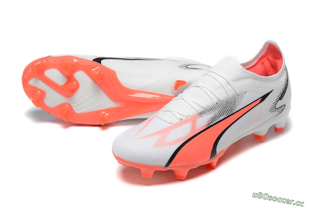 Men's Puma Ultra Ultimate FG Firm Ground Low-Tops Football Boots - White/Pink/Black 3
