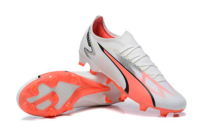 Men's Puma Ultra Ultimate FG Firm Ground Low-Tops Football Boots - White/Pink/Black