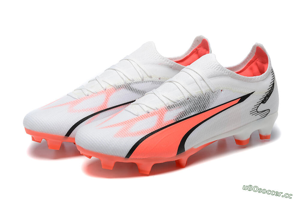 Men's Puma Ultra Ultimate FG Firm Ground Low-Tops Football Boots - White/Pink/Black 5