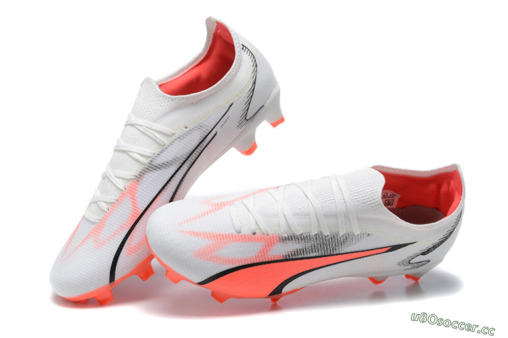 Men's Puma Ultra Ultimate FG Firm Ground Low-Tops Football Boots - White/Pink/Black 6