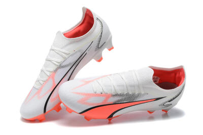 Men's Puma Ultra Ultimate FG Firm Ground Low-Tops Football Boots - White/Pink/Black