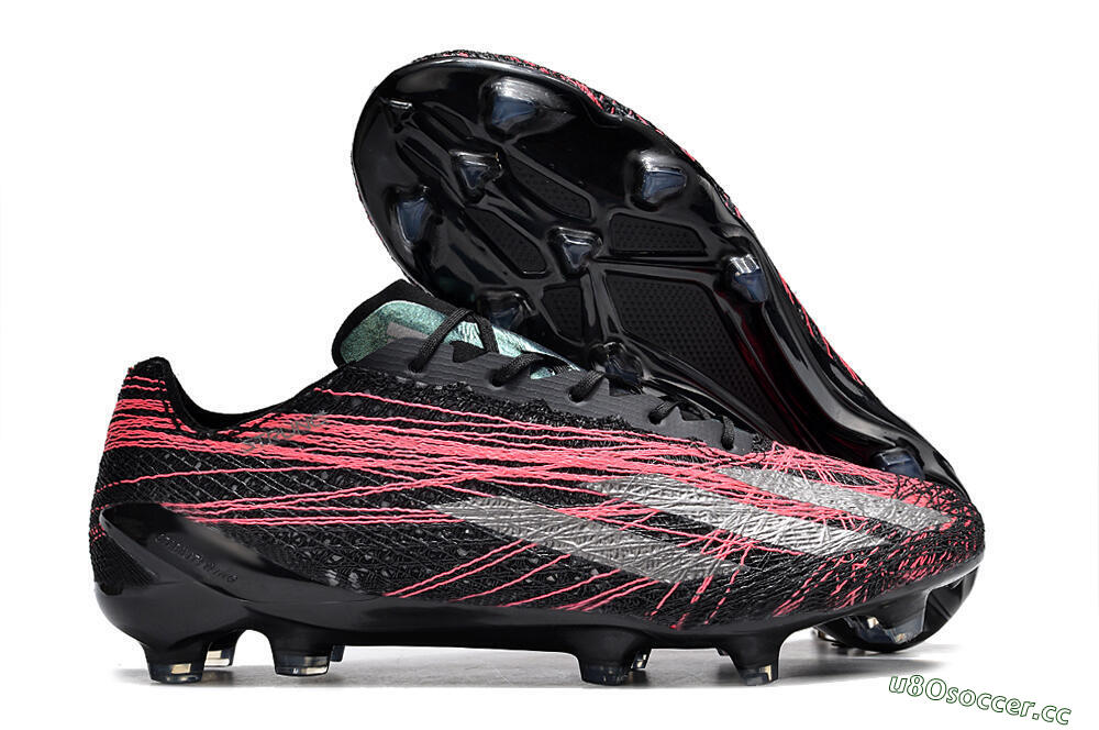 Men's Adidas X Crazyfast Strung+ FG Firm Ground Low-Tops Football Boots - Black/Silver/Pink 2